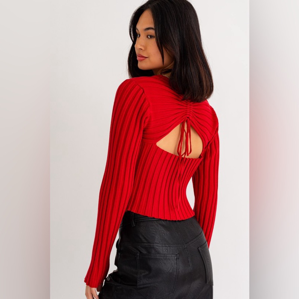 NWT Le Lis Red Cinch back Ribbed Sweater